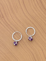 Load image into Gallery viewer, Silver Baby Hoops with purple stones
