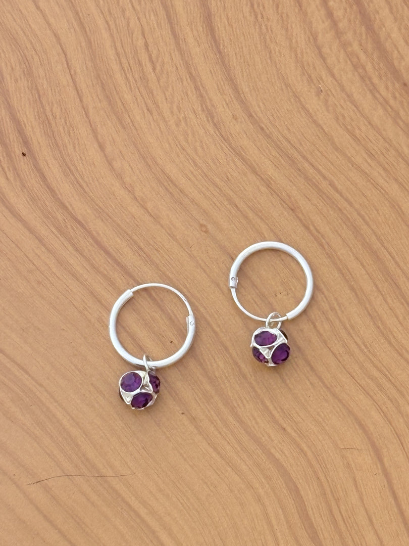 Silver Baby Hoops with purple stones