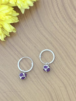 Load image into Gallery viewer, Silver Baby Hoops with purple stones
