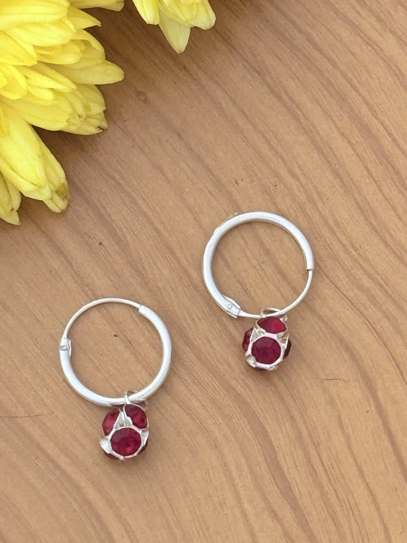Silver Baby Hoops with red stones