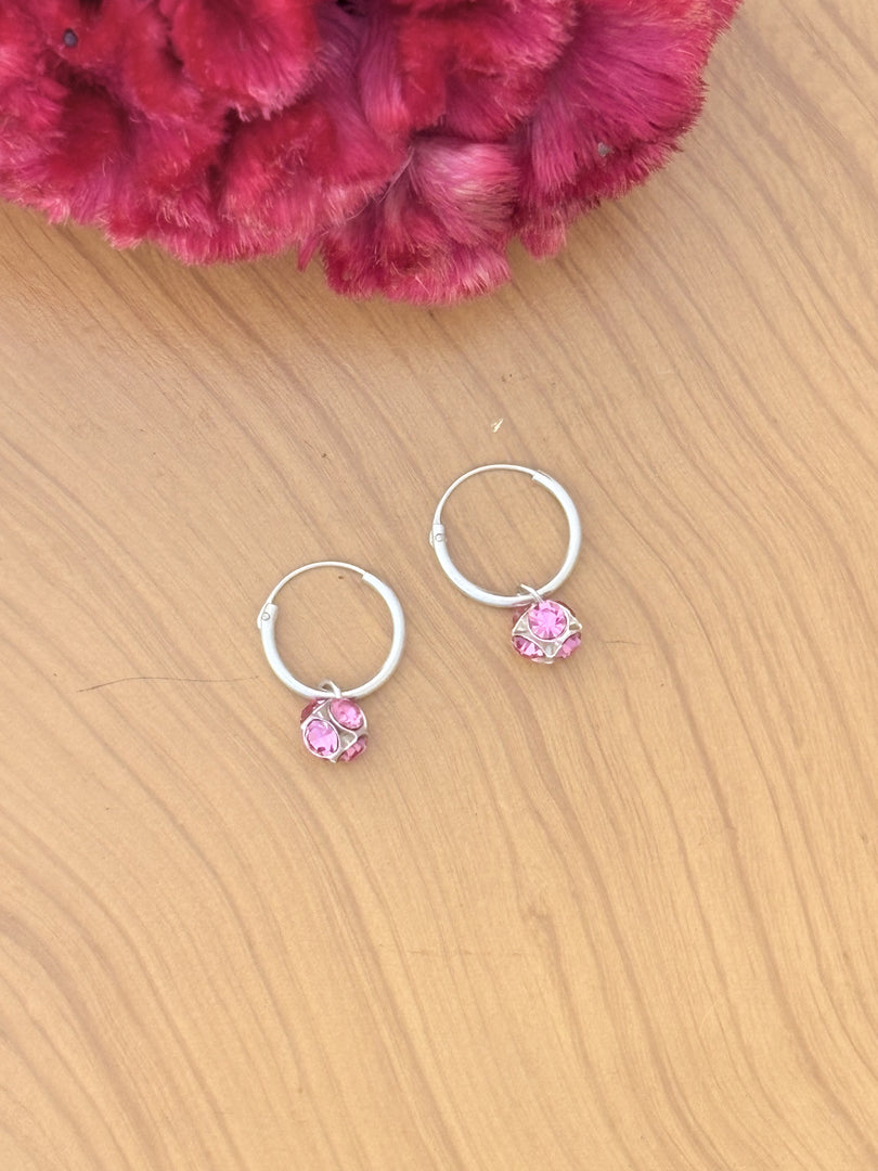 Silver Baby Hoops with pink stones
