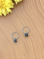 Load image into Gallery viewer, Silver Baby Hoops with black stones
