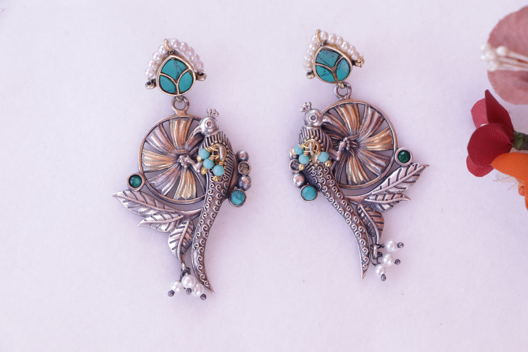 Peacock Floral Statement Earrings