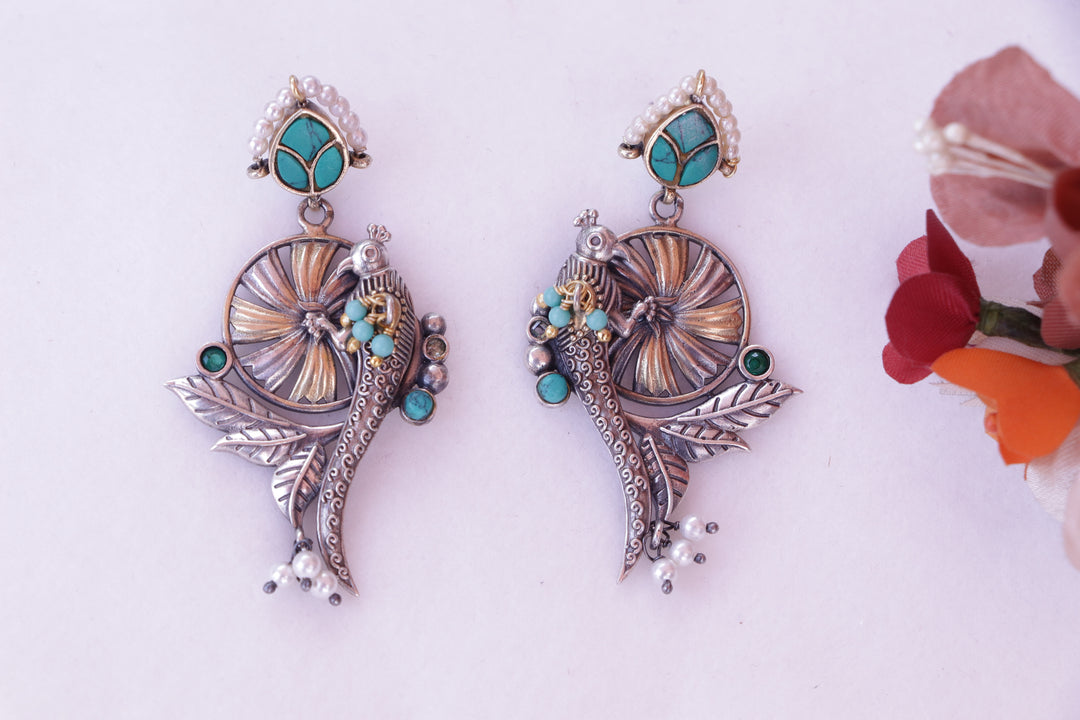Peacock Floral Statement Earrings