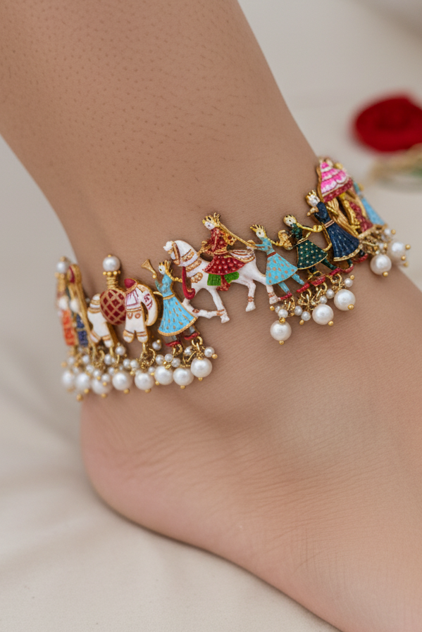 Enamelled Rajasthani Wedding Procession Payal / Anklet