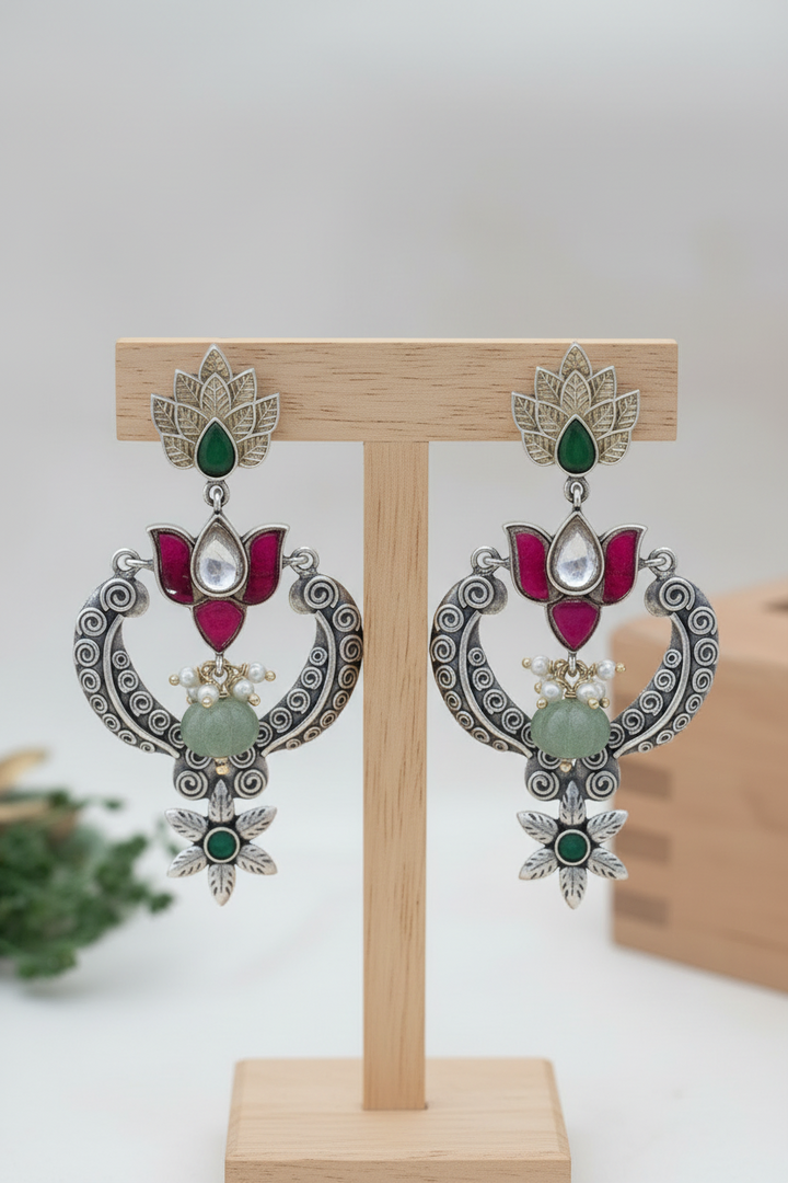 Lotus Motif Silver Earrings