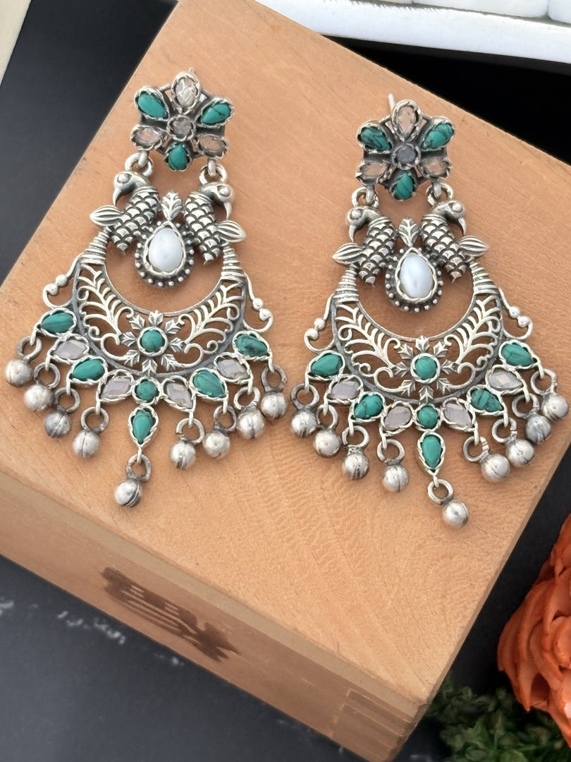 Peacock Charm Silver Earrings