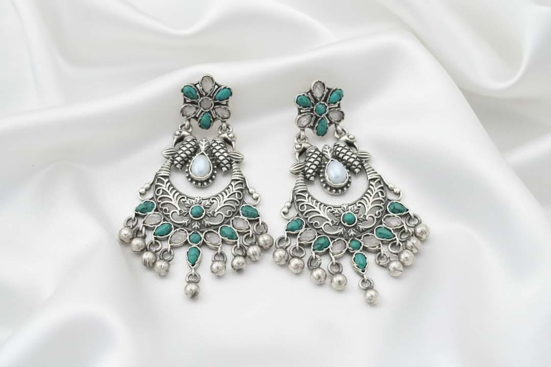 Peacock Charm Silver Earrings