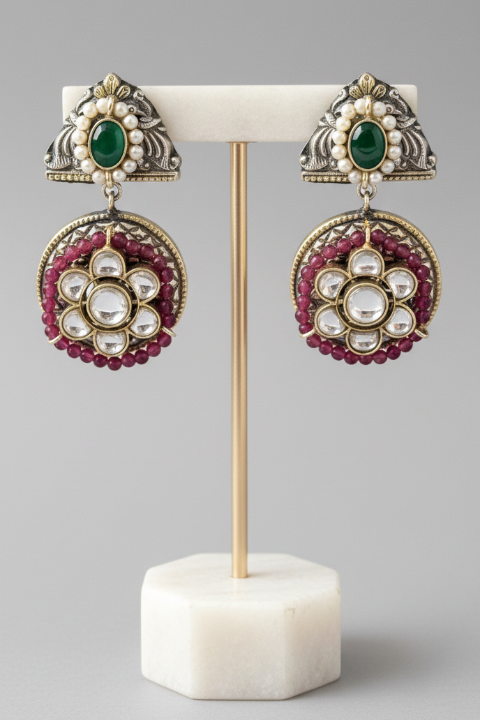 Traditional Kundan & Bead Earrings