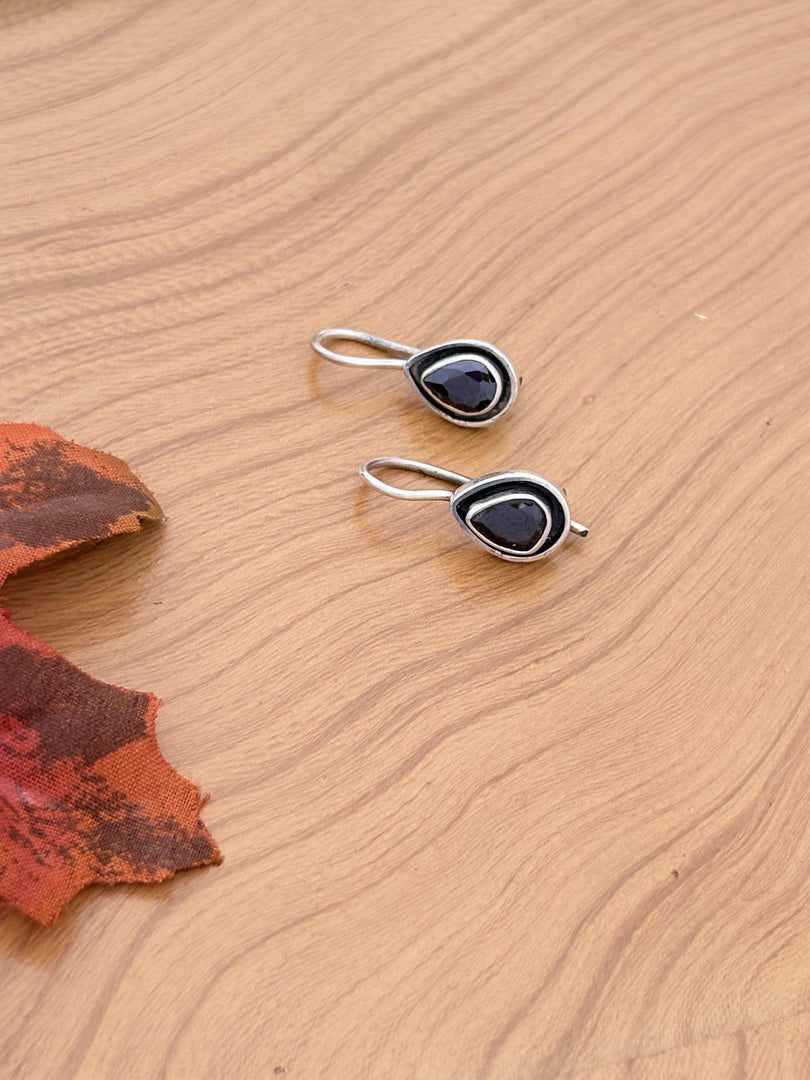 Black Teardrop Silver Earrings