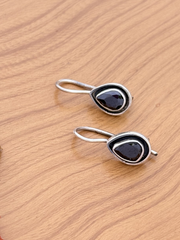 Black Teardrop Silver Earrings