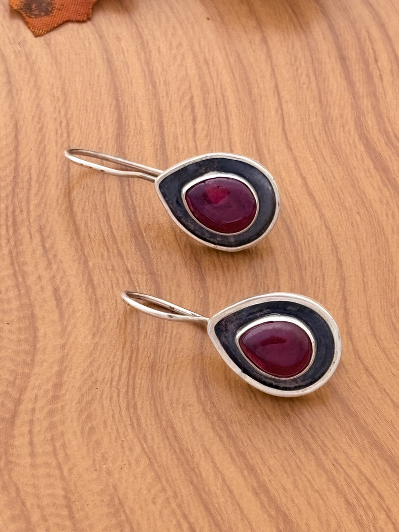 Silver Teardrop Garnet Earrings