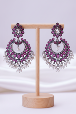 Load image into Gallery viewer, 925 Silver Ruby-Red Chandbali Earrings