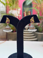 Load image into Gallery viewer, Peacock Design Ruby Pearl Jhumkas
