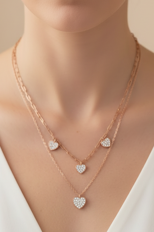 Rose Gold Heart Layered Necklace