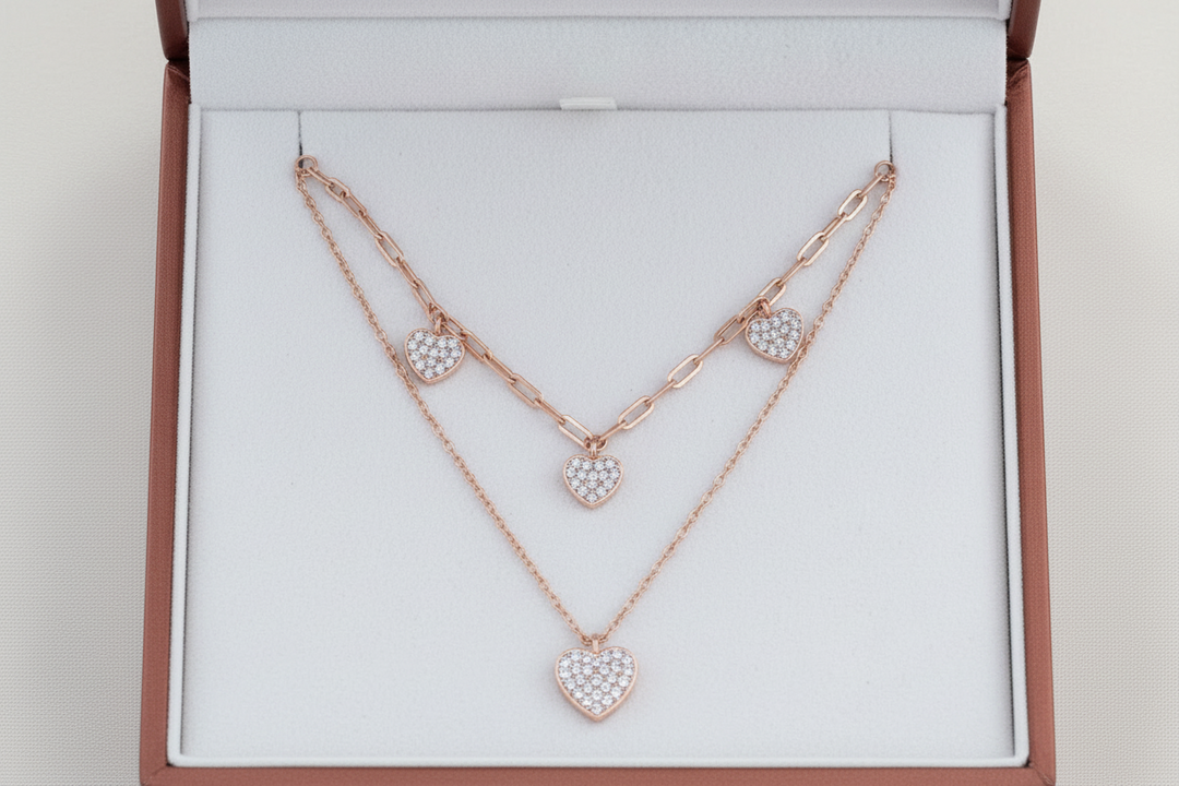 Rose Gold Heart Layered Necklace