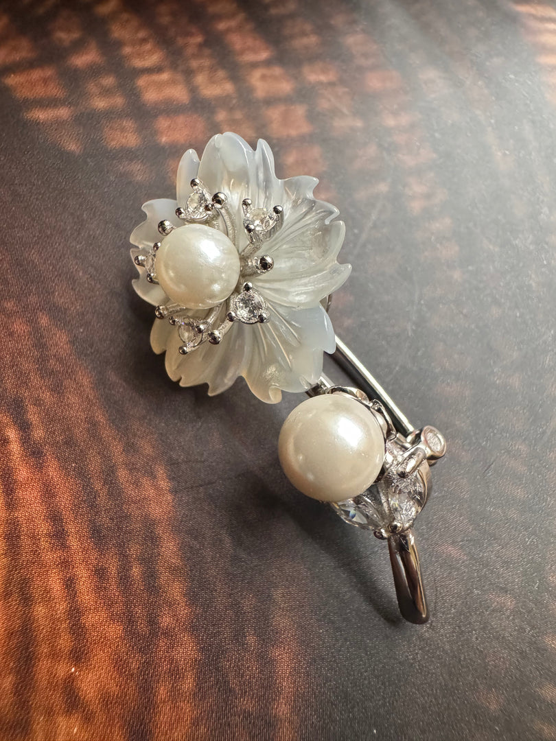 Floral Pearl Silver Brooch