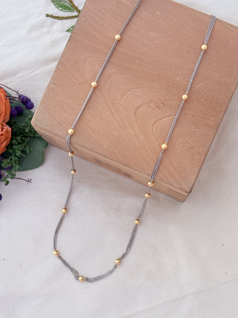 Dual Layer Silver Chain with Gold Beads