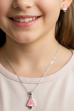 Load image into Gallery viewer, Pink Mushroom Silver Pendant Set