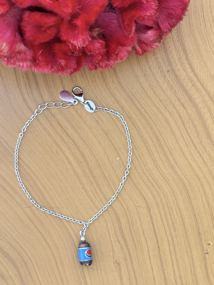 Silver Baby Bracelet with Blue Bottle Charm