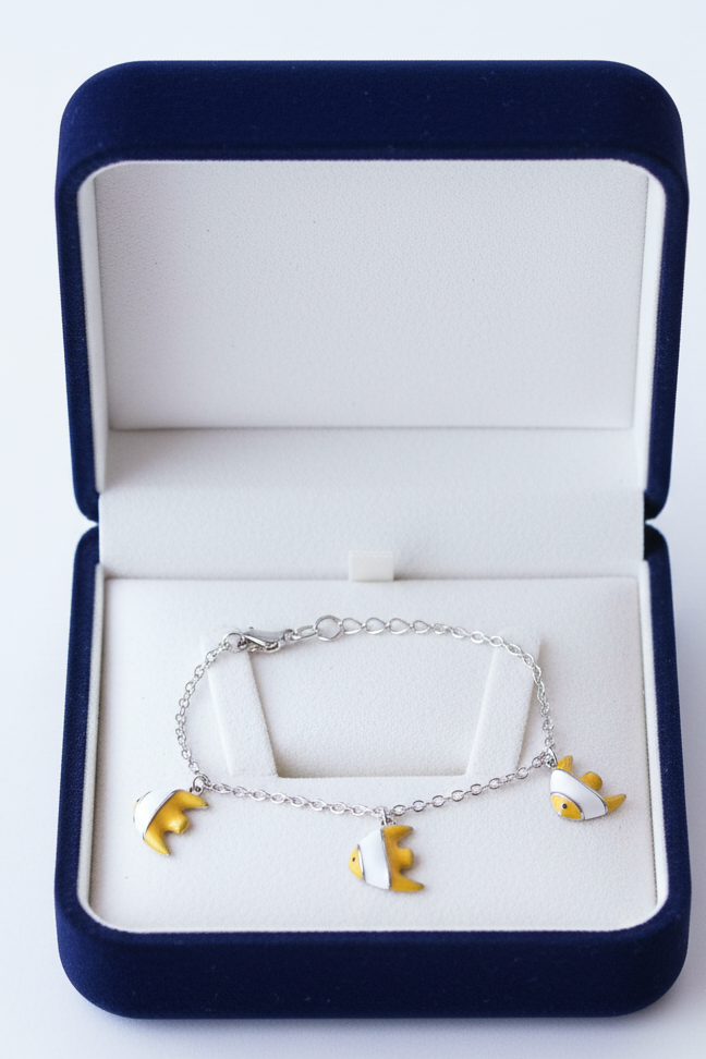 Silver Baby Bracelet with Yellow Fish Charms