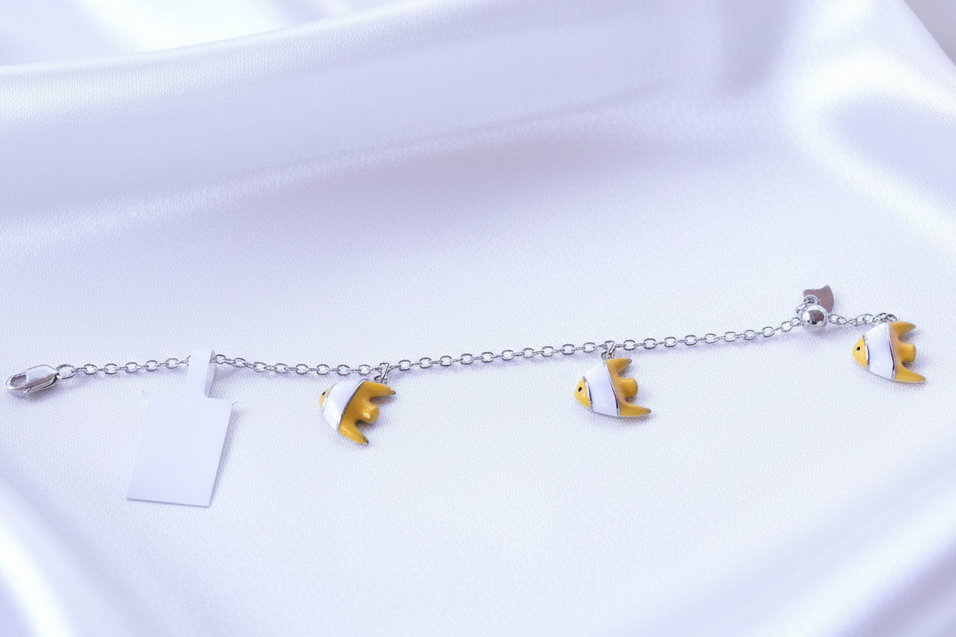 Silver Baby Bracelet with Yellow Fish Charms