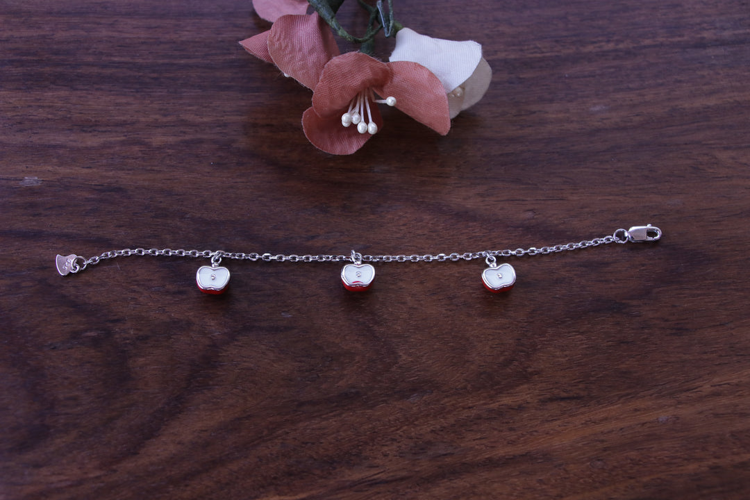 Silver Baby Bracelet with Red Apple Charms