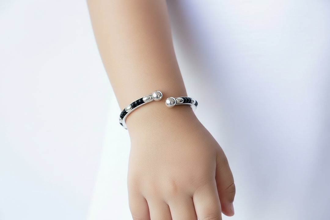 Silver Baby Bangles with Black Beads