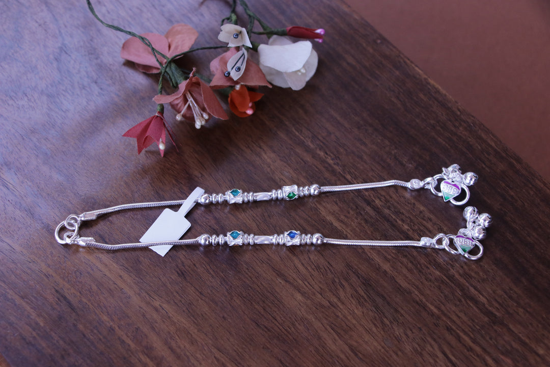 Silver Baby Anklets with Multicolor Beads