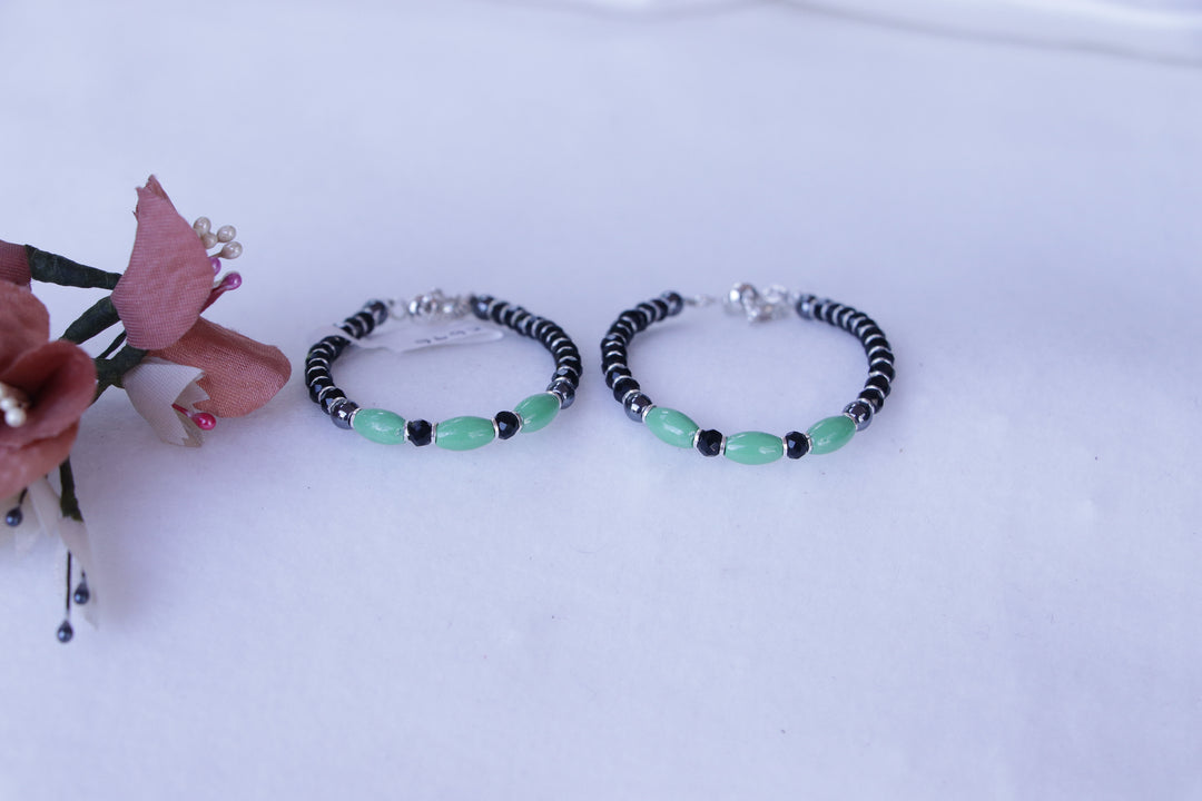 Silver Baby Bracelet with Black & Green Beads