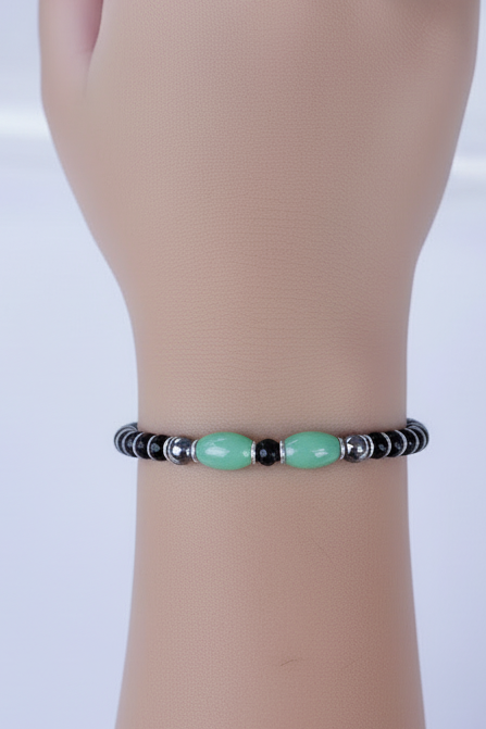 Silver Baby Bracelet with Black & Green Beads