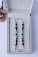 Load image into Gallery viewer, Silver Baby Bracelet with Black &amp; Green Beads