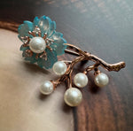 Load image into Gallery viewer, Blue Blossom Branch Pearl Brooch
