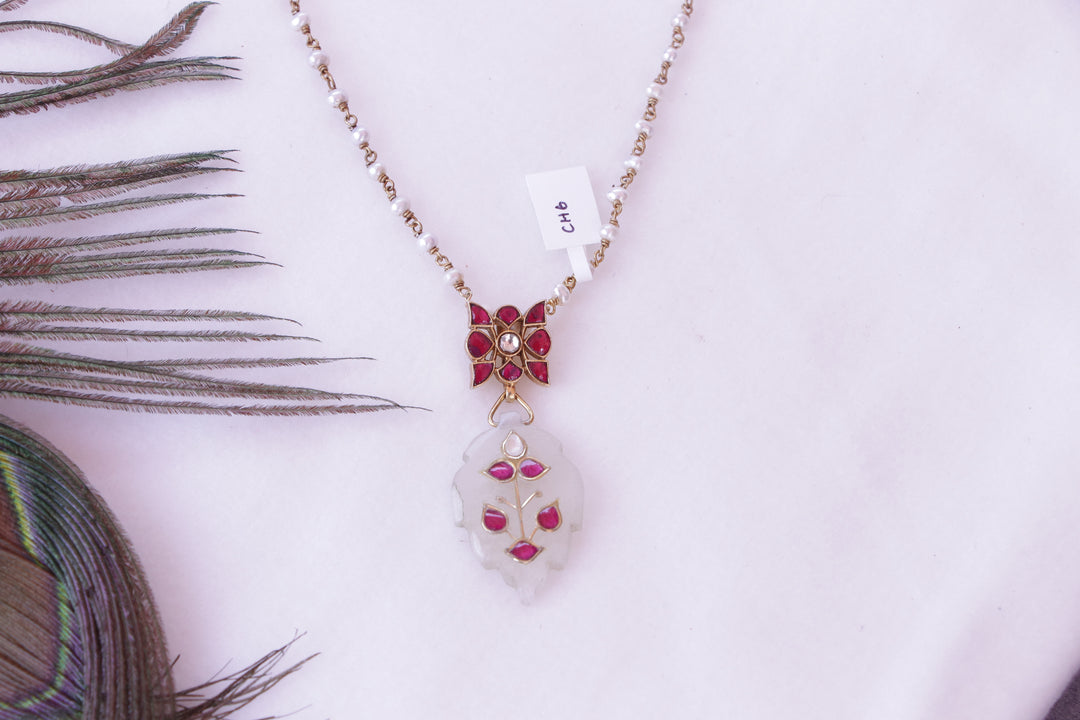 Pearl Mala with Carved Stone Pendant