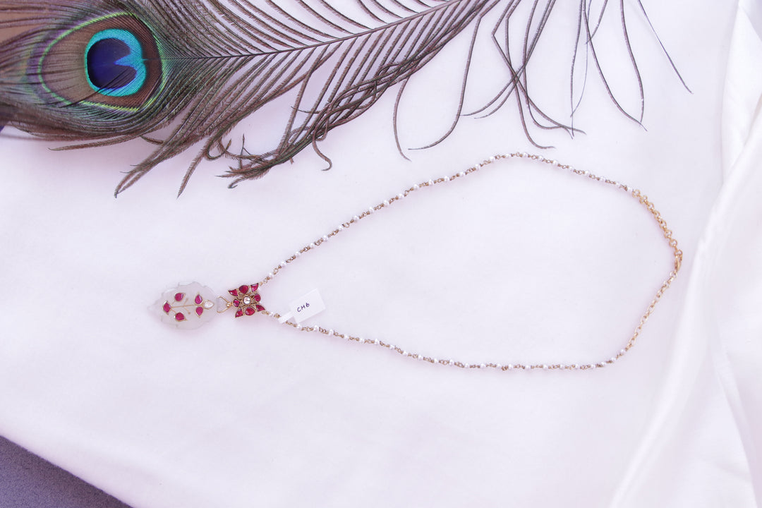 Pearl Mala with Carved Stone Pendant