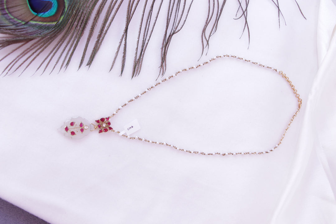 Pearl Mala with Carved Stone Pendant