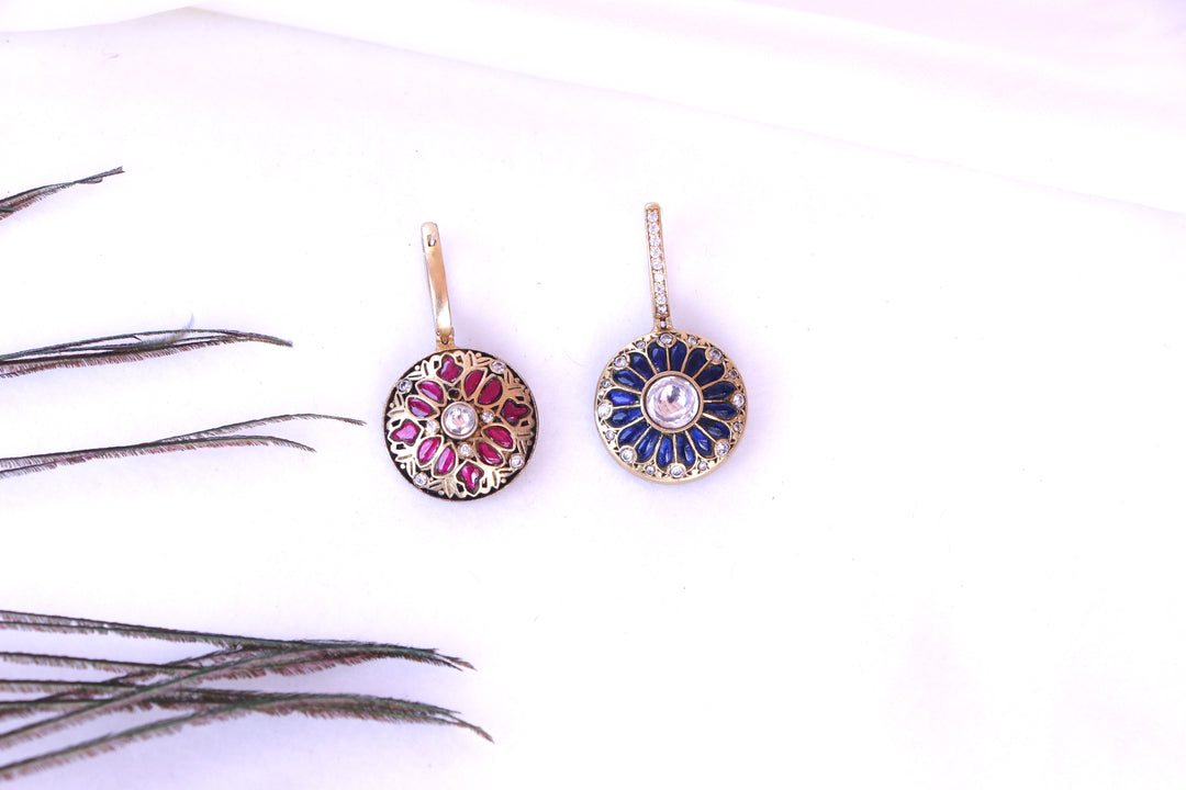 Enamel Floral Round Earrings