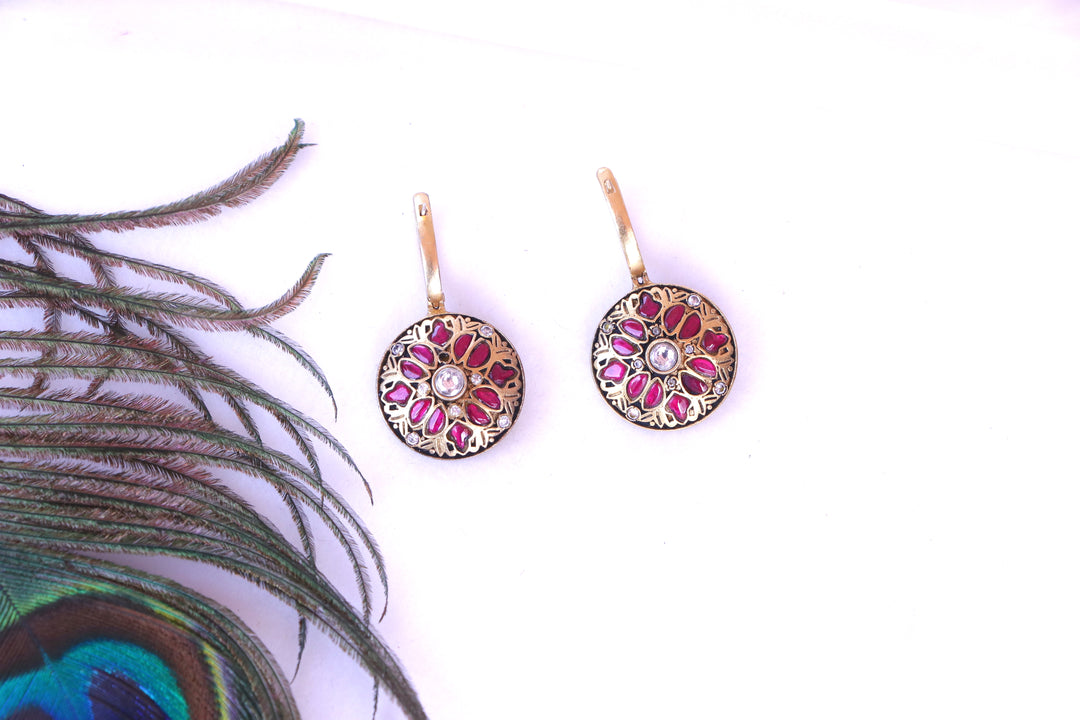 Enamel Floral Round Earrings