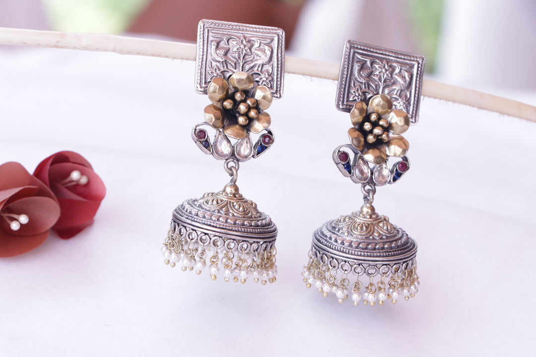 Silver Floral Temple Jhumka