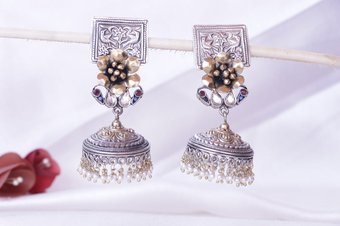 Silver Floral Temple Jhumka