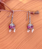 Load image into Gallery viewer, Silver Jhumka Earrings with Pink Stone
