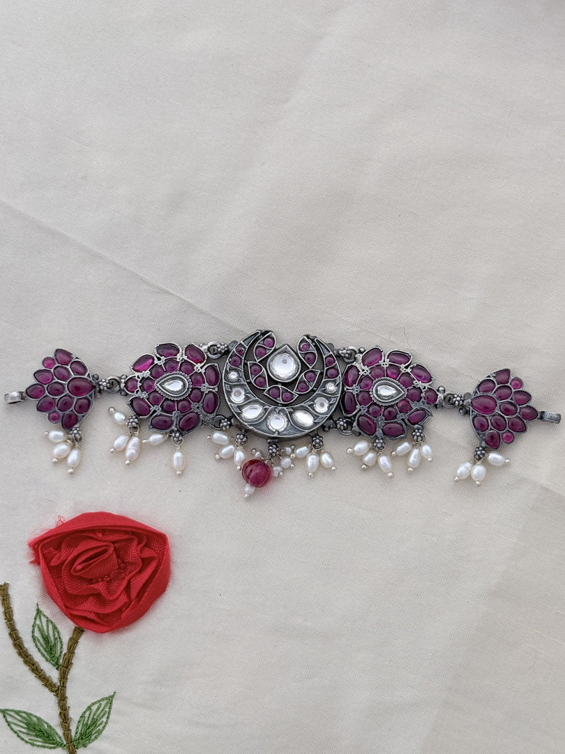 Stone-Studded Choker with Pearl Drops
