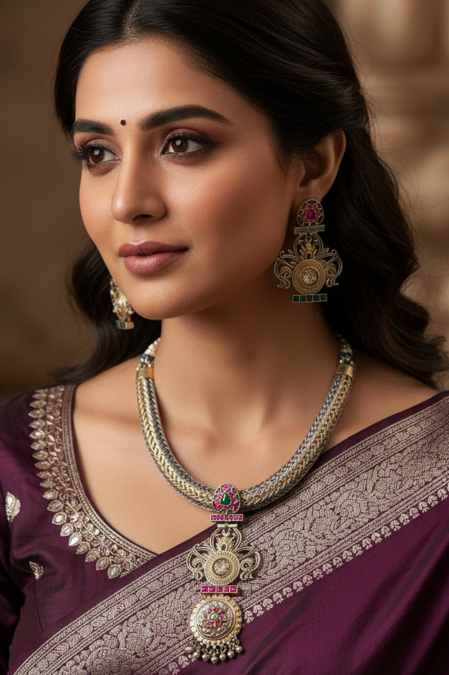 Sturdy woven chain long necklace