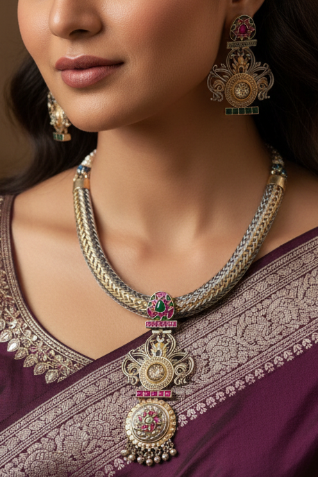 Sturdy woven chain long necklace