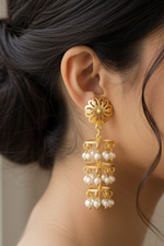 Load image into Gallery viewer, Triple-Tier Pearl Jhumkas