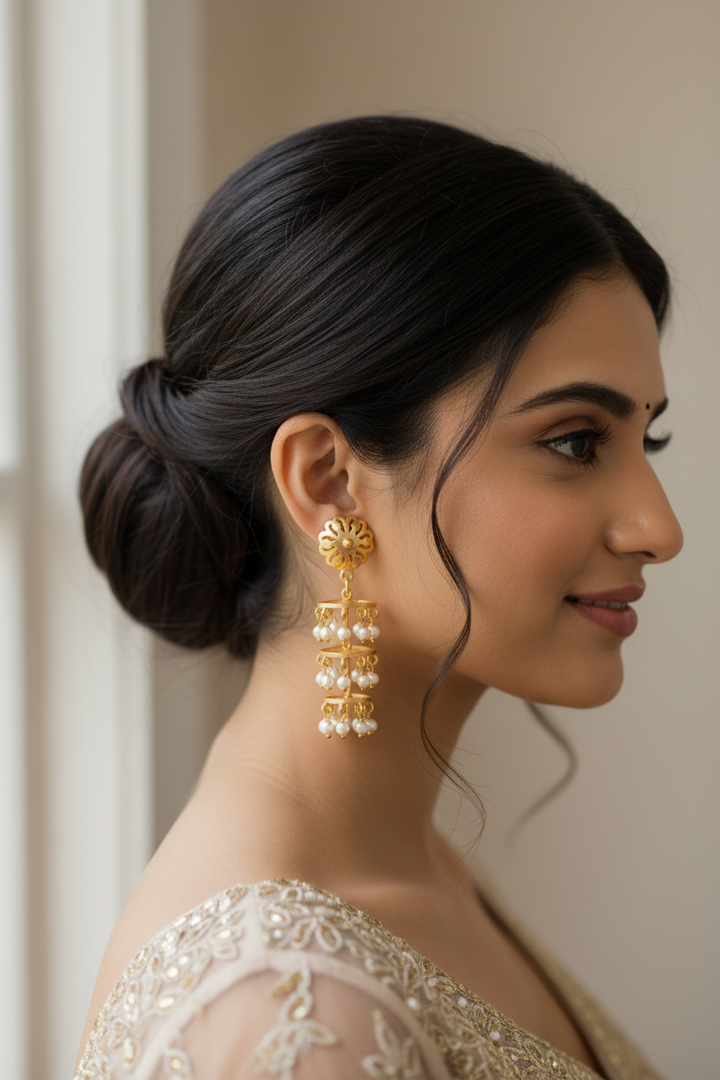 Triple-Tier Pearl Jhumkas