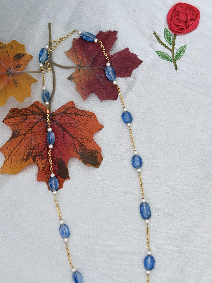 Blue & Pearl Beaded Silver Chain