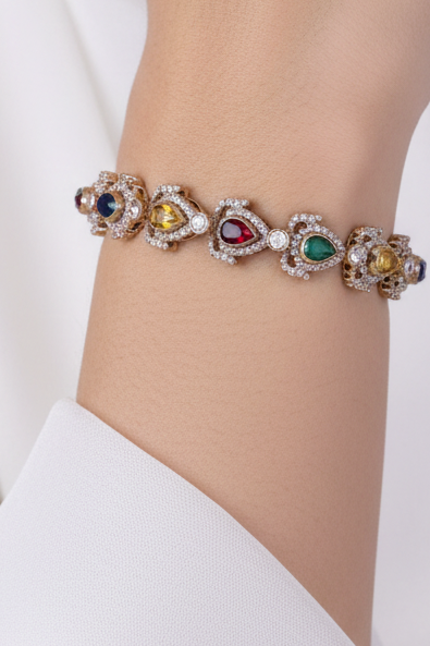 Navaratna Teardrop Bracelet
