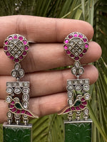 Load image into Gallery viewer, Peacock Carved Green Stone Earrings
