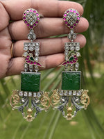 Load image into Gallery viewer, Peacock Carved Green Stone Earrings
